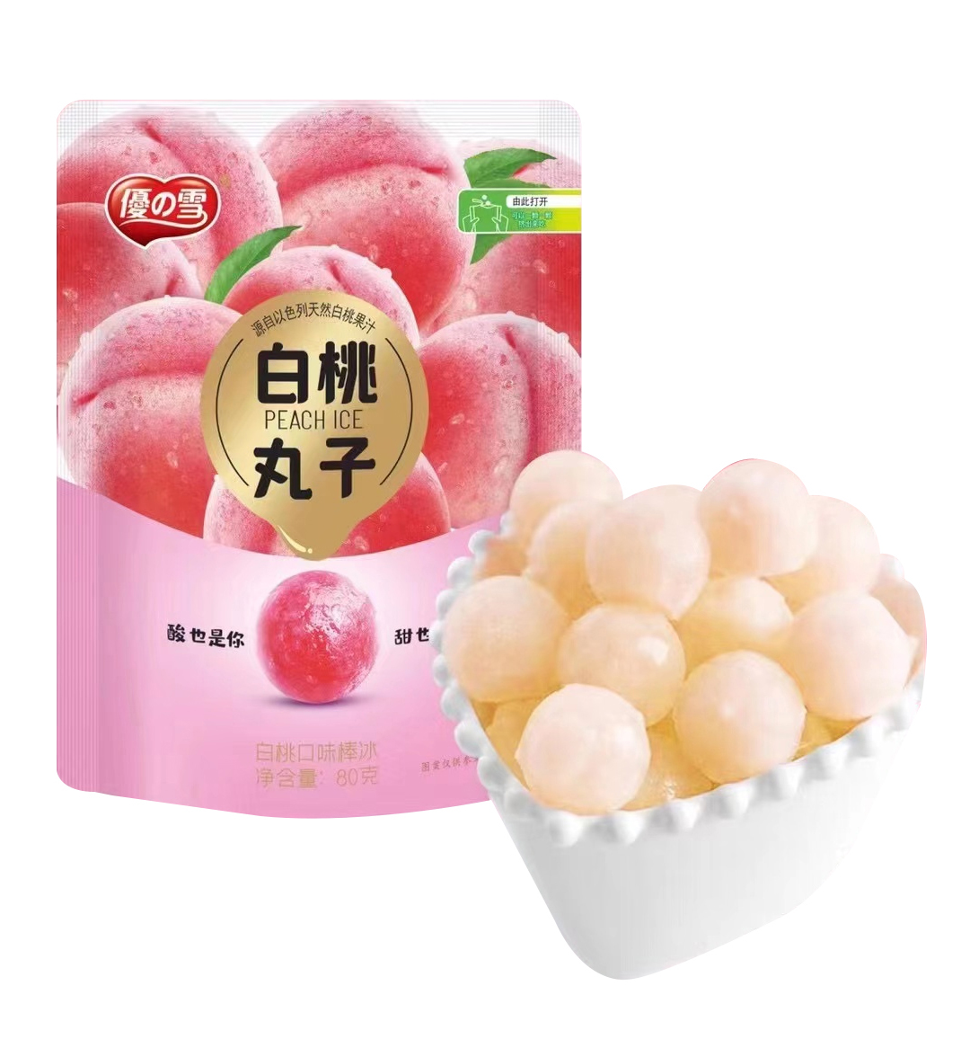 美思奇優の雪 白桃丸子(白桃口味)棒冰80克