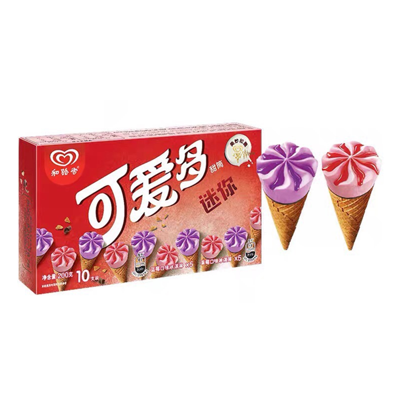 和路雪 迷你可爱多甜筒(蓝莓+草莓口味)冰淇淋10支装200克