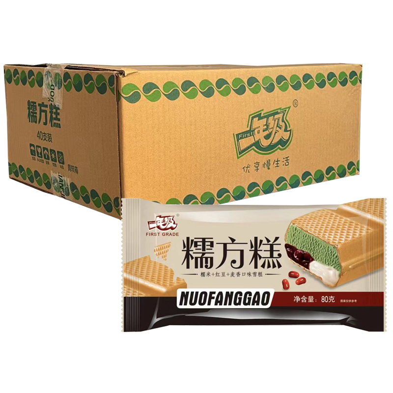 【2元】仙境一年级 糯方糕(糯米红豆麦香口味)雪糕70克*40个