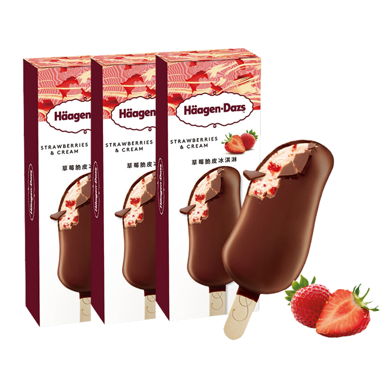 【39.8元】Häagen-Dazs哈根达斯 草莓脆皮冰淇淋69克*3支