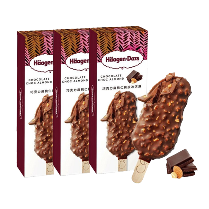 【39.8元】Häagen-Dazs哈根达斯 巧克力扁桃仁脆皮冰淇淋69克*3支