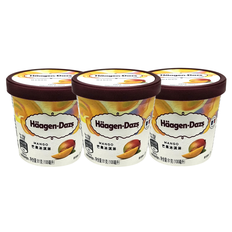 【39.8元】Häagen-Dazs哈根达斯 芒果冰淇淋81克(100毫升)*3杯
