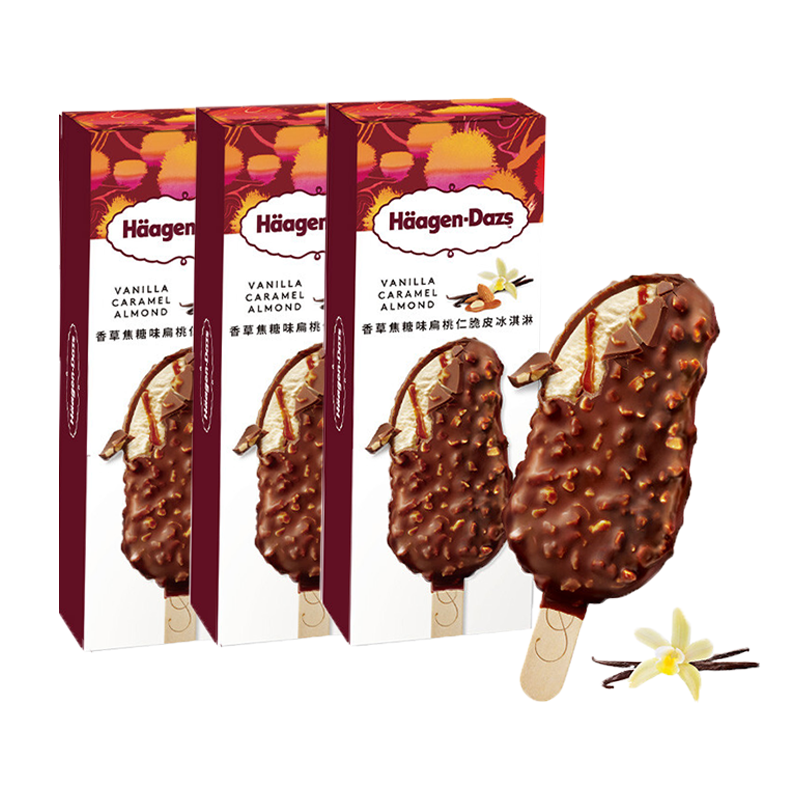 【39.8元】Häagen-Dazs哈根达斯 香草焦糖味扁桃仁脆皮冰淇淋69克*3支
