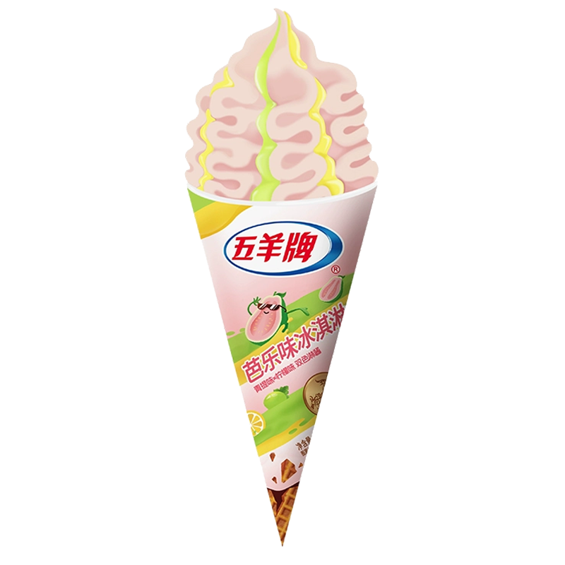 五羊牌 芭乐味(青提味+柠檬味双色淋酱)脆筒冰淇淋85克