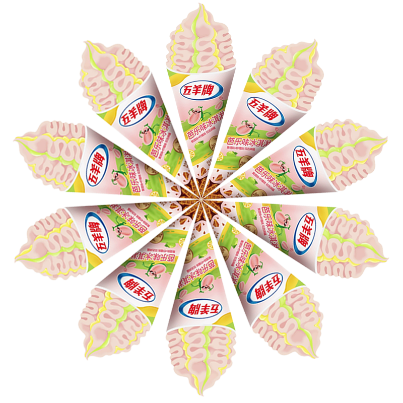 【6元】五羊牌 芭乐味(青提味+柠檬味双色淋酱)脆筒冰淇淋85克*10支