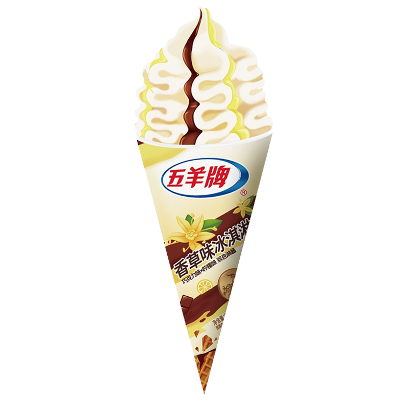 五羊牌 香草味(巧克力味+柠檬味双色淋酱)脆筒冰淇淋85克