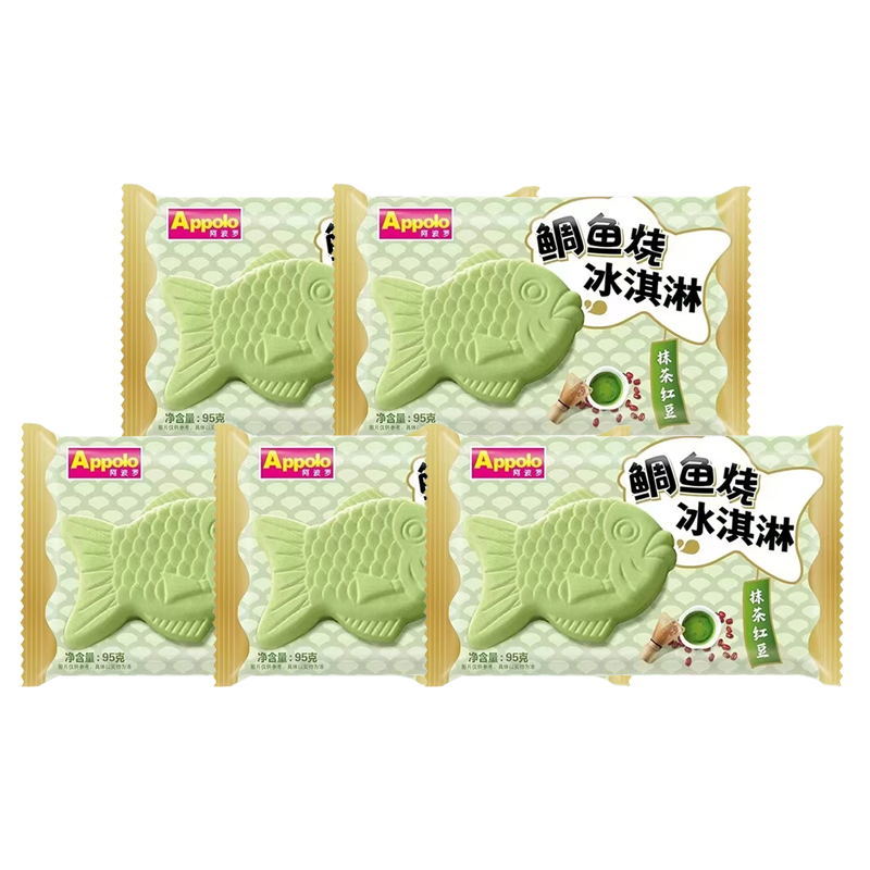 【8元】Appolo阿波罗 鲷鱼烧(抹茶红豆)冰淇淋95克*5个