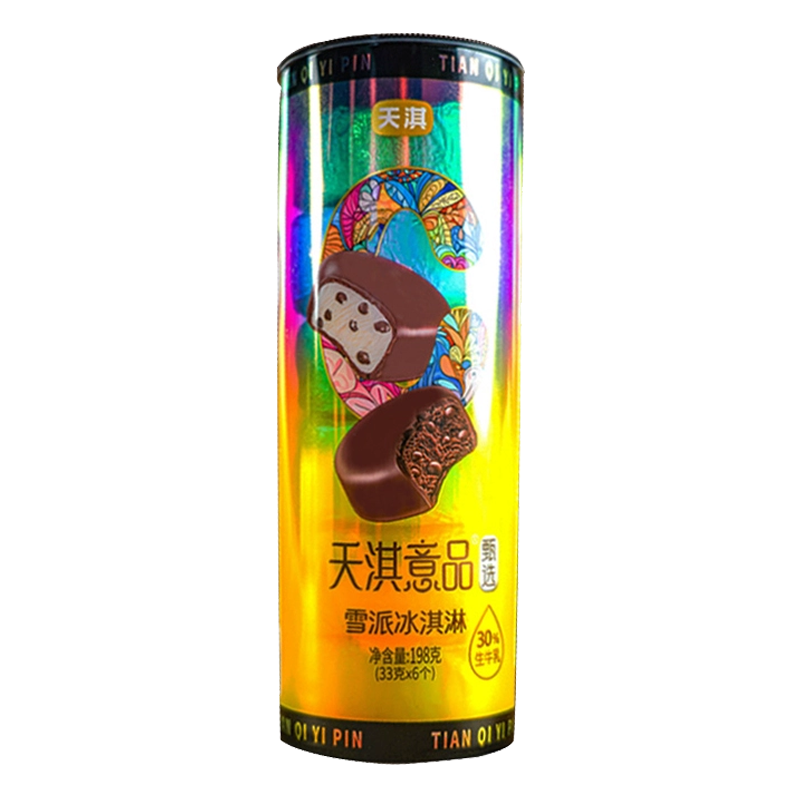 天淇 意品甄选雪派(牛奶+巧克力口味)冰淇淋6个装198克