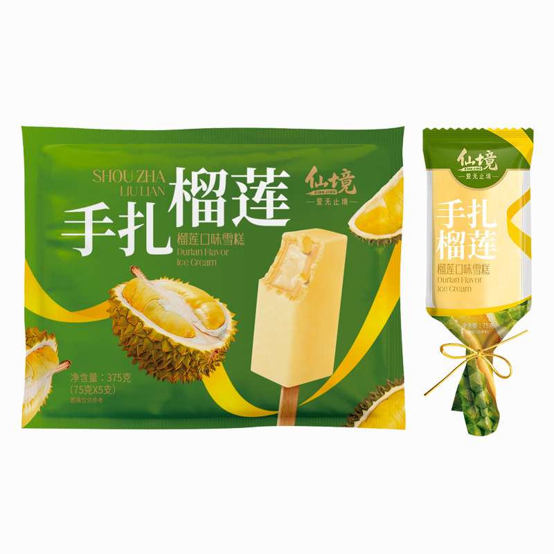 仙境 手扎榴莲(榴莲口味)雪糕75克*5支