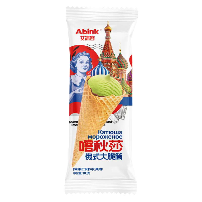 艾冰客 喀秋莎俄式大脆筒(抹茶口味)冰淇淋100克