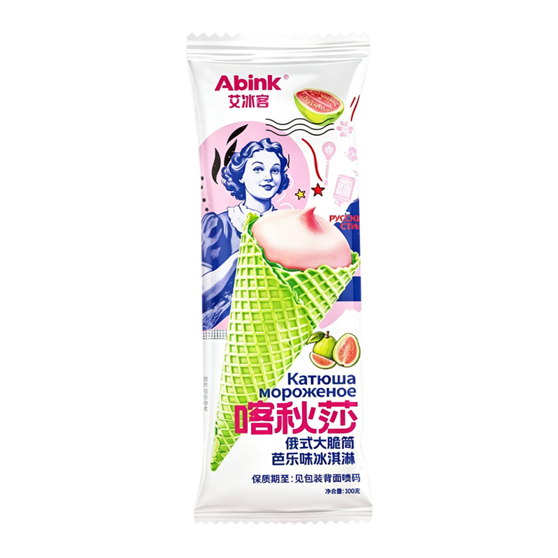 艾冰客 喀秋莎俄式大脆筒(芭乐口味)冰淇淋100克
